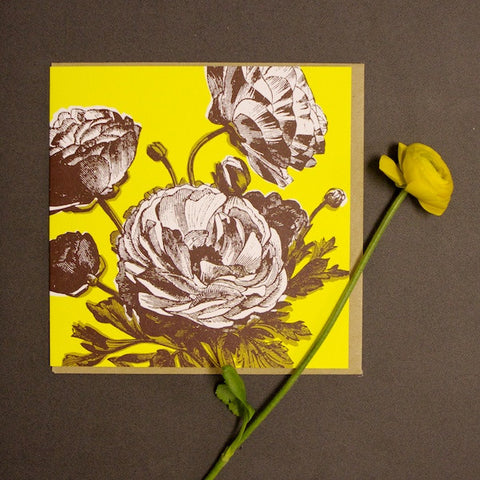 'Ranunculus - Bright Yellow' Greetings Card
