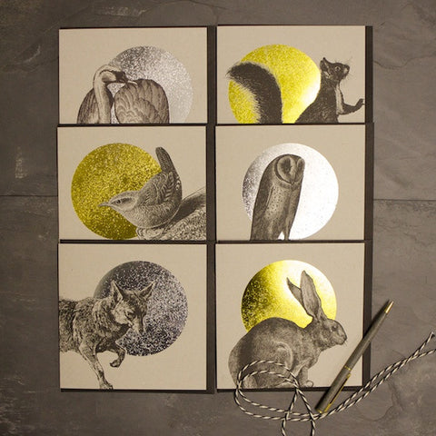 Set of 6 Foiled Woodland Animals Cards