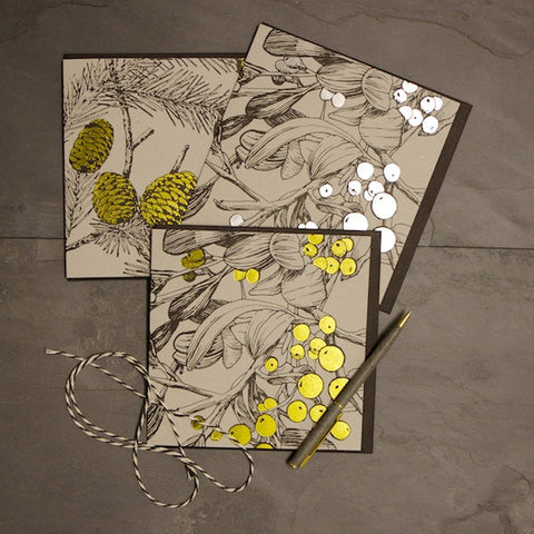 Set of 3 Foiled Seasonal Botanical Cards