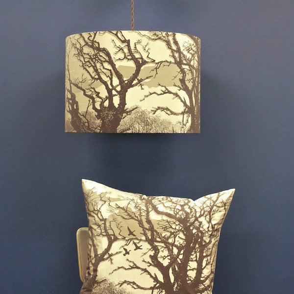 'Trees' Lampshade - Stone/Chocolate on Pebble Silk