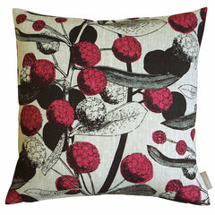 'Acacia' Cushion - Pink/Plum on Natural Linen